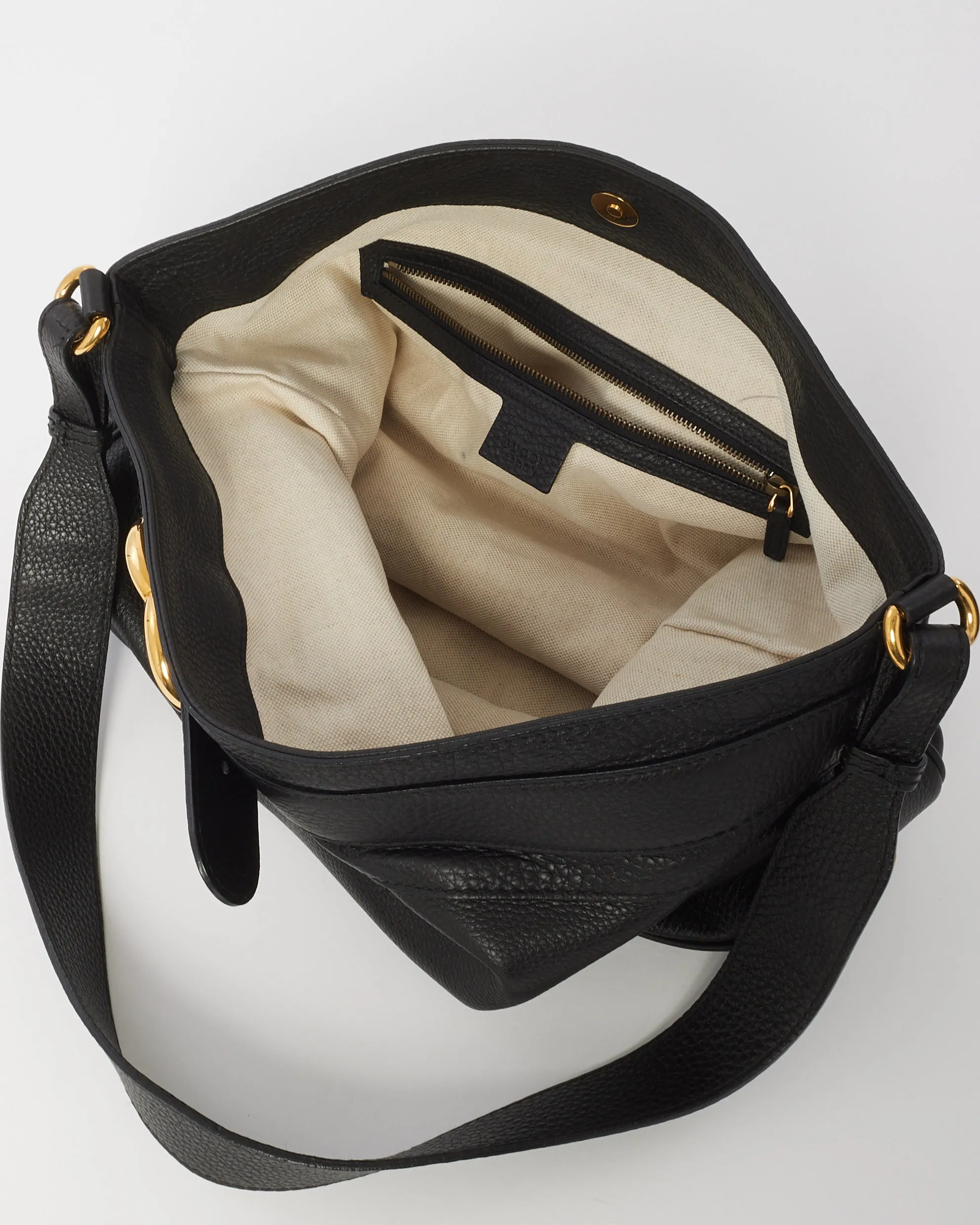 Gucci Black Pebbled Leather Large Ride Shoulder Bag