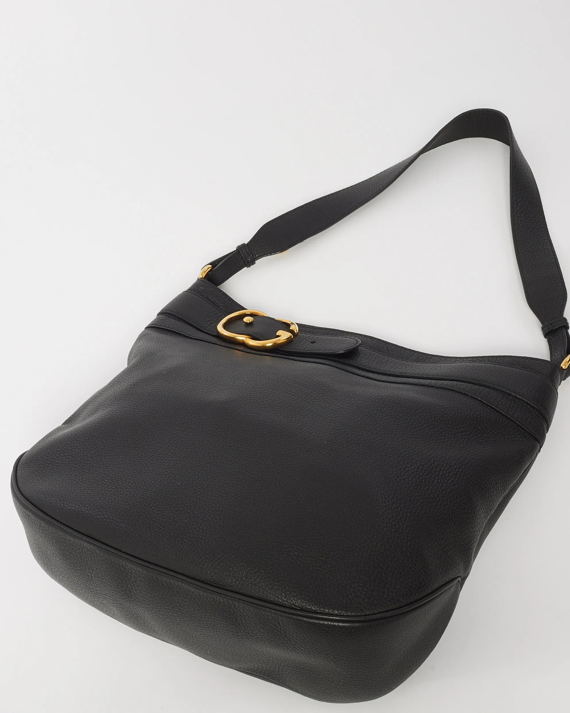 Gucci Black Pebbled Leather Large Ride Shoulder Bag