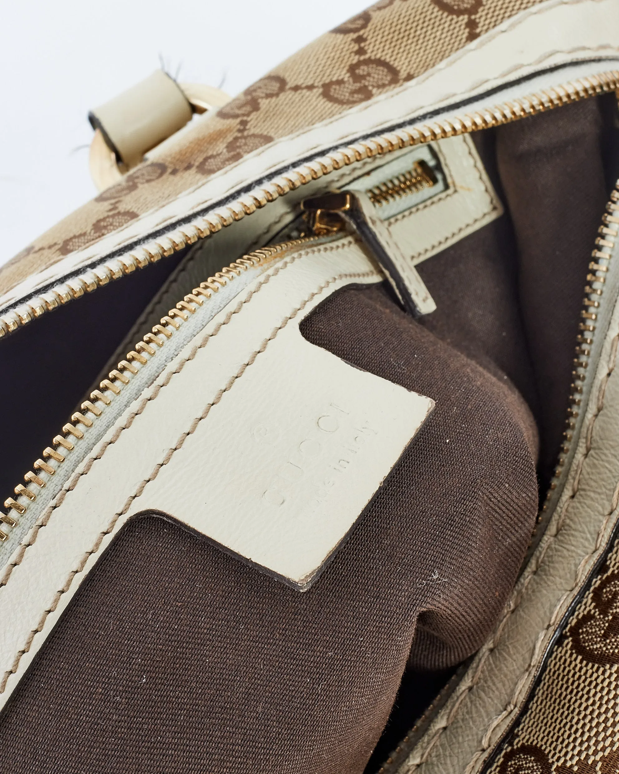 Gucci Brown GG Canvas & White Horsebit Nail Boston Shoulder Bag