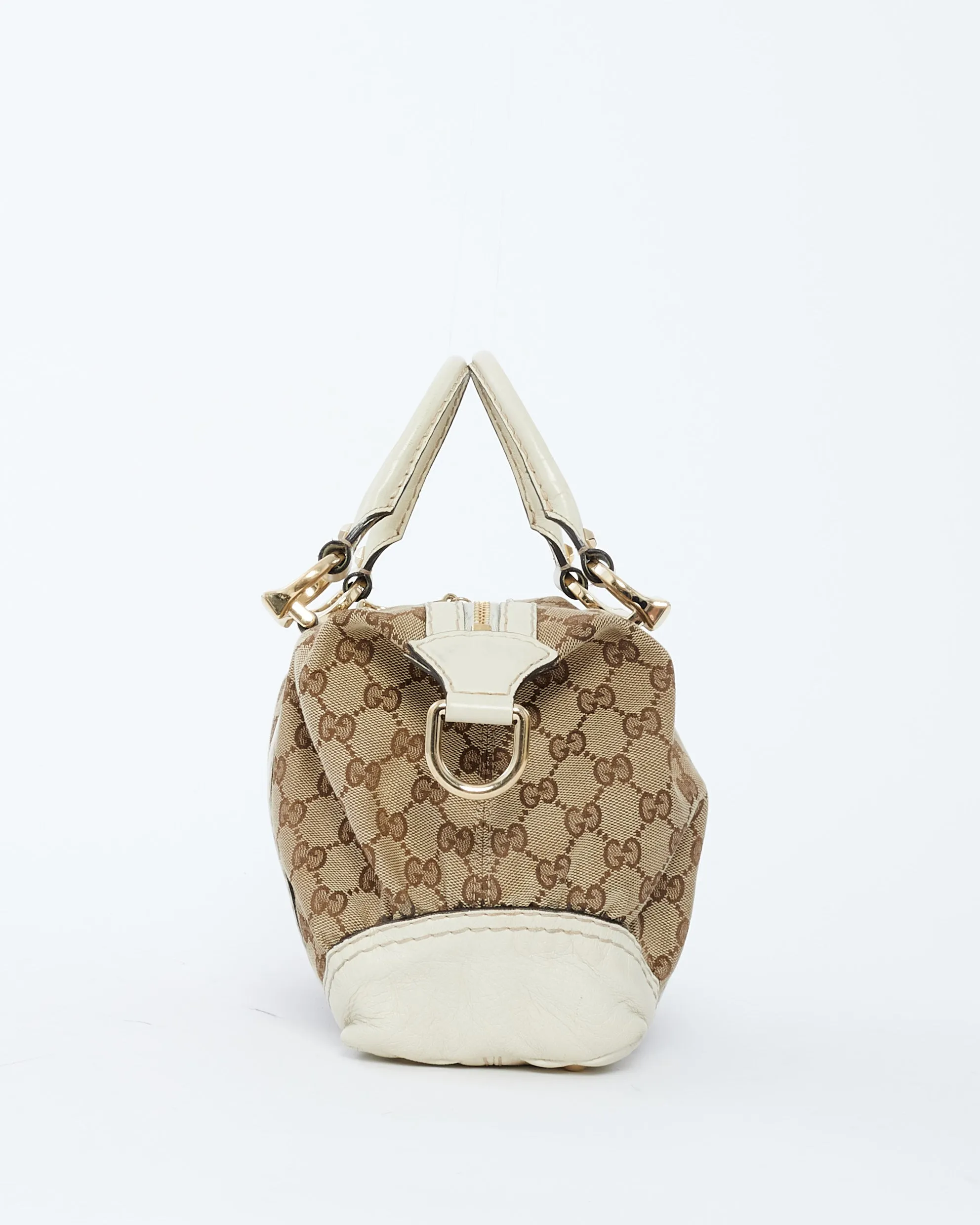 Gucci Brown GG Canvas & White Horsebit Nail Boston Shoulder Bag