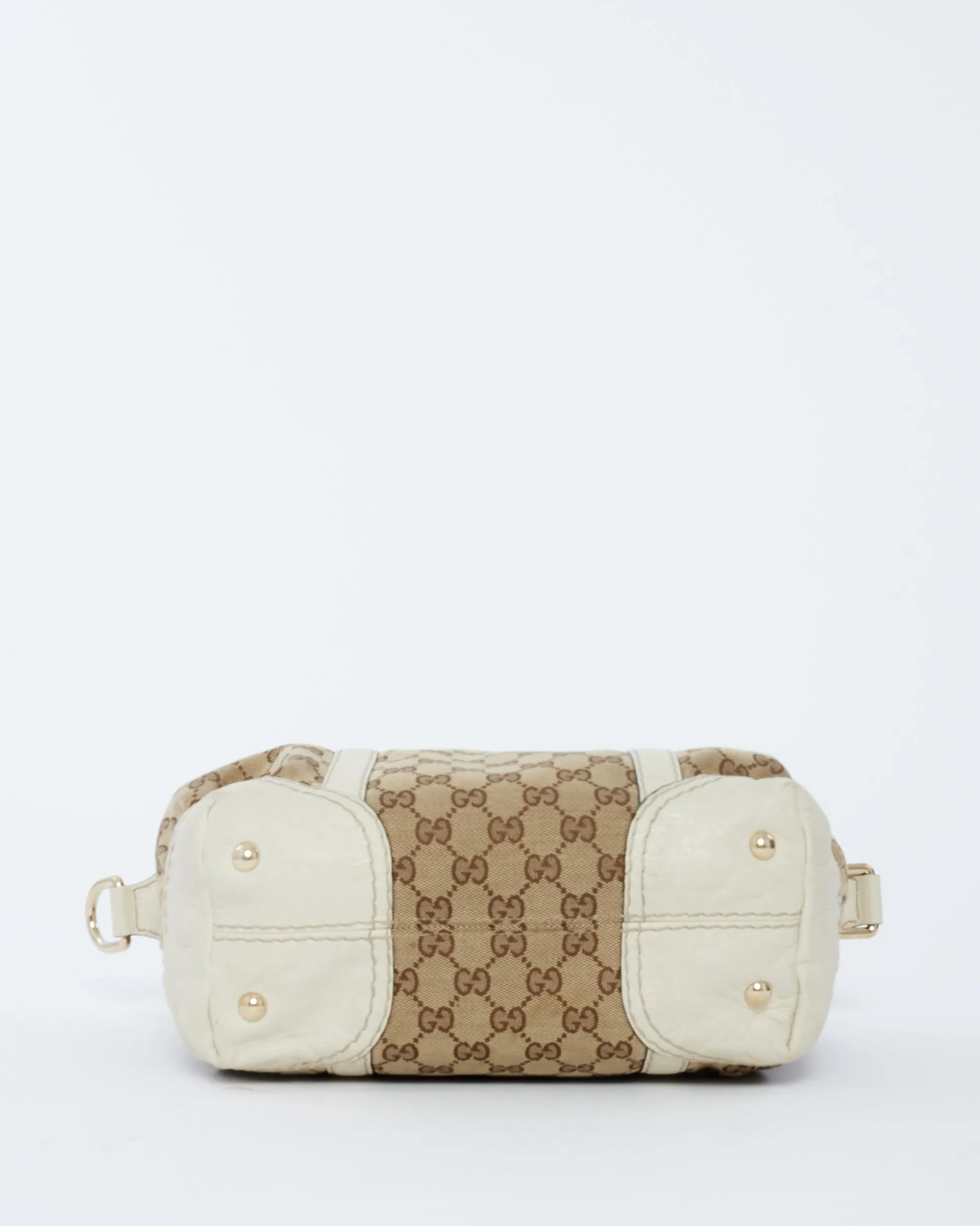 Gucci Brown GG Canvas & White Horsebit Nail Boston Shoulder Bag