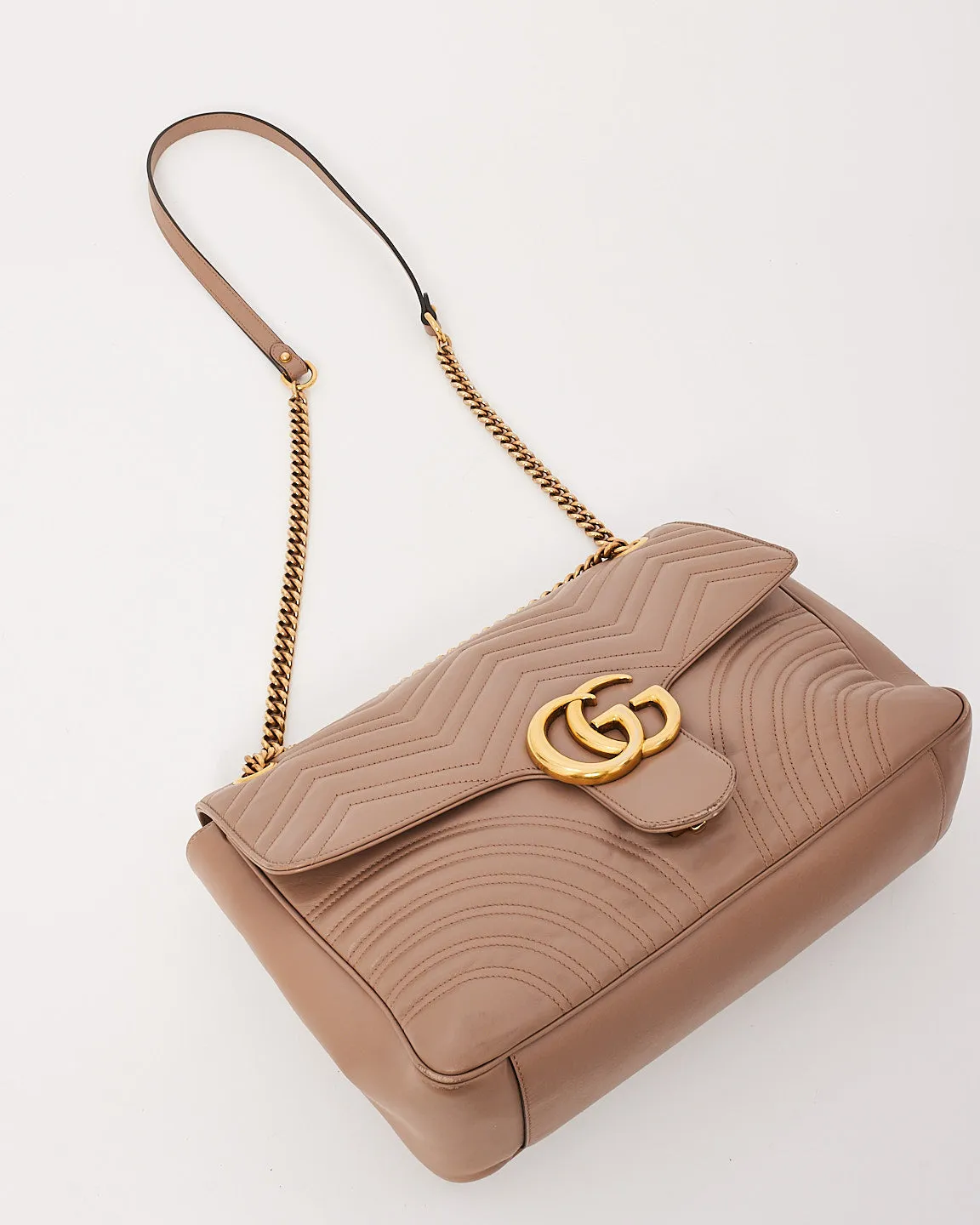 Gucci Dusty Pink Chevron Matelassé Large GG Marmont Shoulder Bag