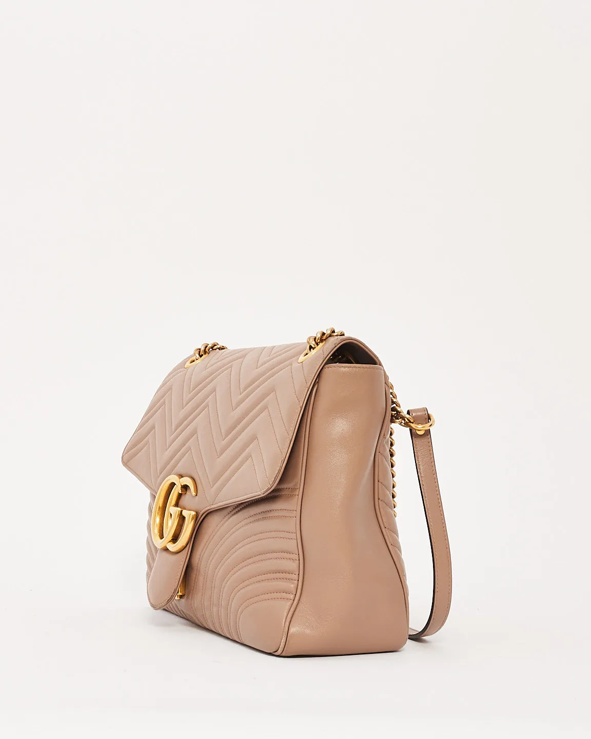Gucci Dusty Pink Chevron Matelassé Large GG Marmont Shoulder Bag