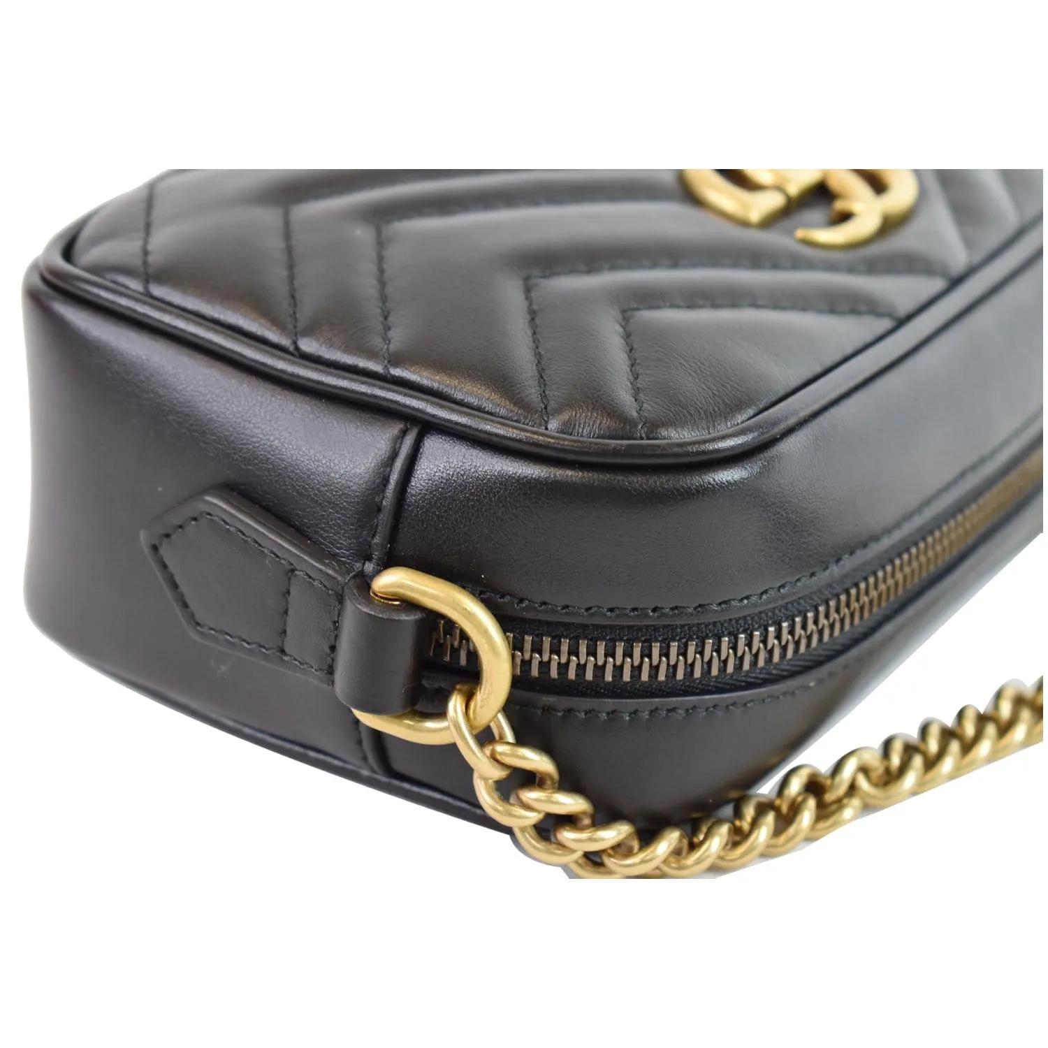 GUCCI GG Marmont Matelasse Mini Leather Shoulder Bag Black 448065