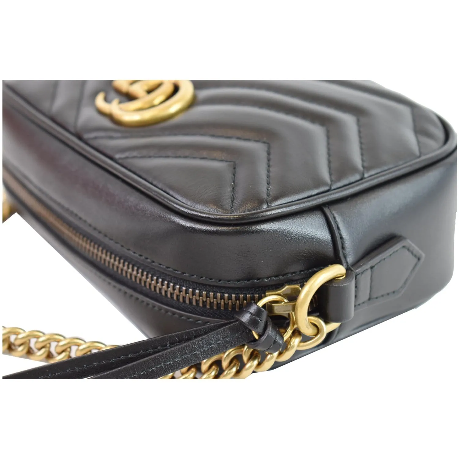 GUCCI GG Marmont Matelasse Mini Leather Shoulder Bag Black 448065