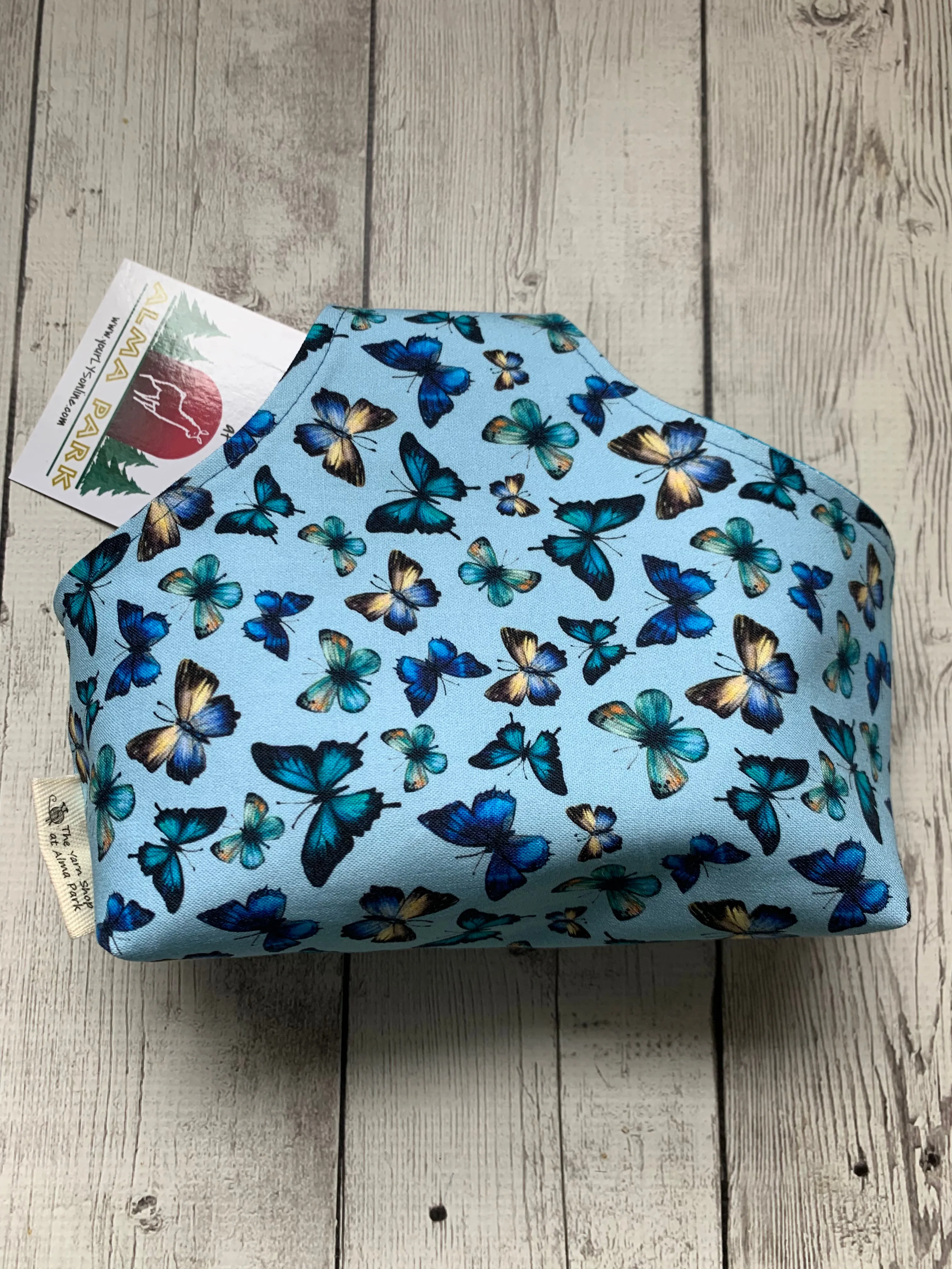 Handle Project Bag by Rose (Small)- Perfect for SOCK Knitters -  Butterflies / Turquoise