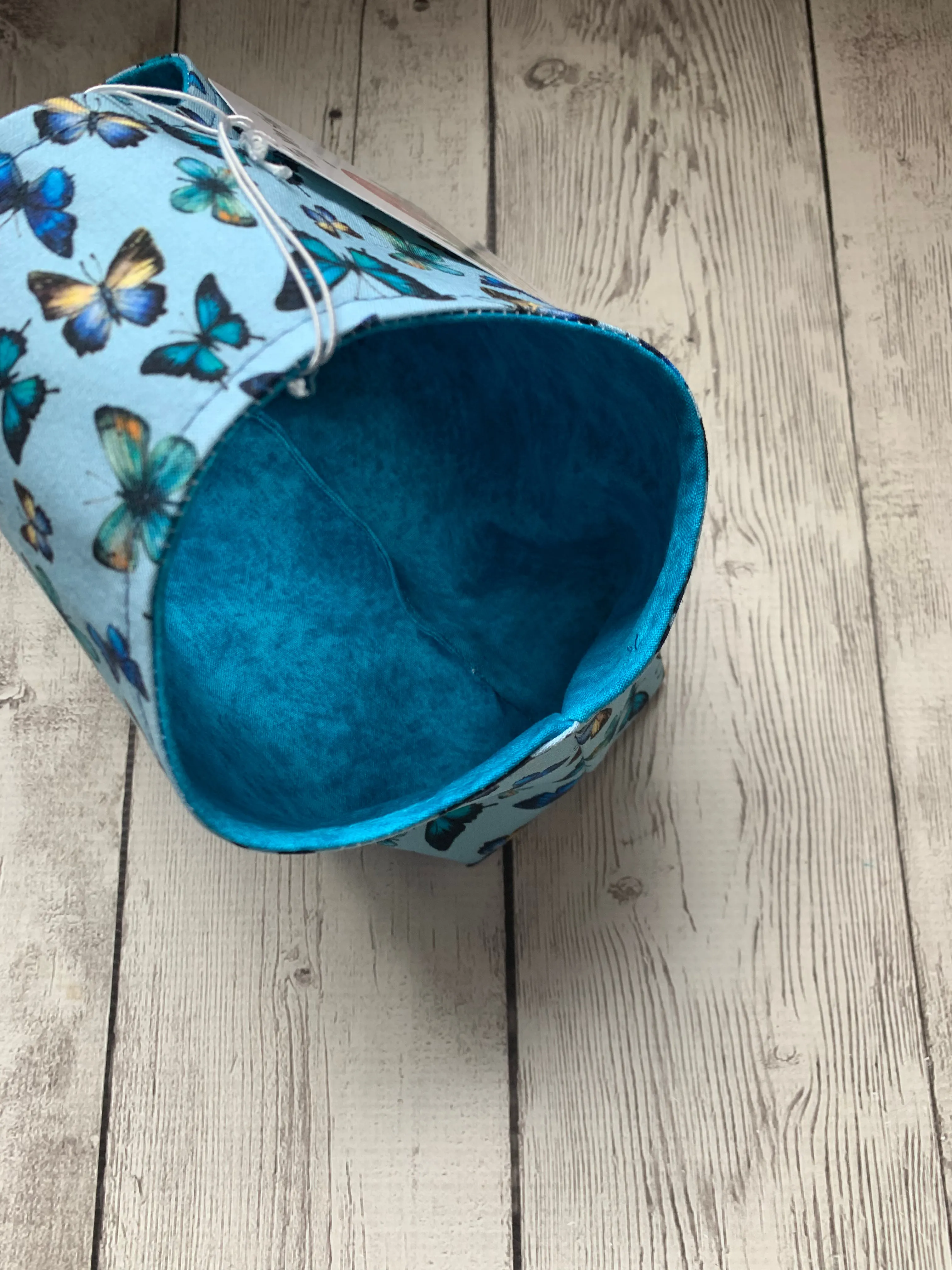Handle Project Bag by Rose (Small)- Perfect for SOCK Knitters -  Butterflies / Turquoise