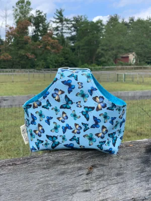 Handle Project Bag by Rose (Small)- Perfect for SOCK Knitters -  Butterflies / Turquoise
