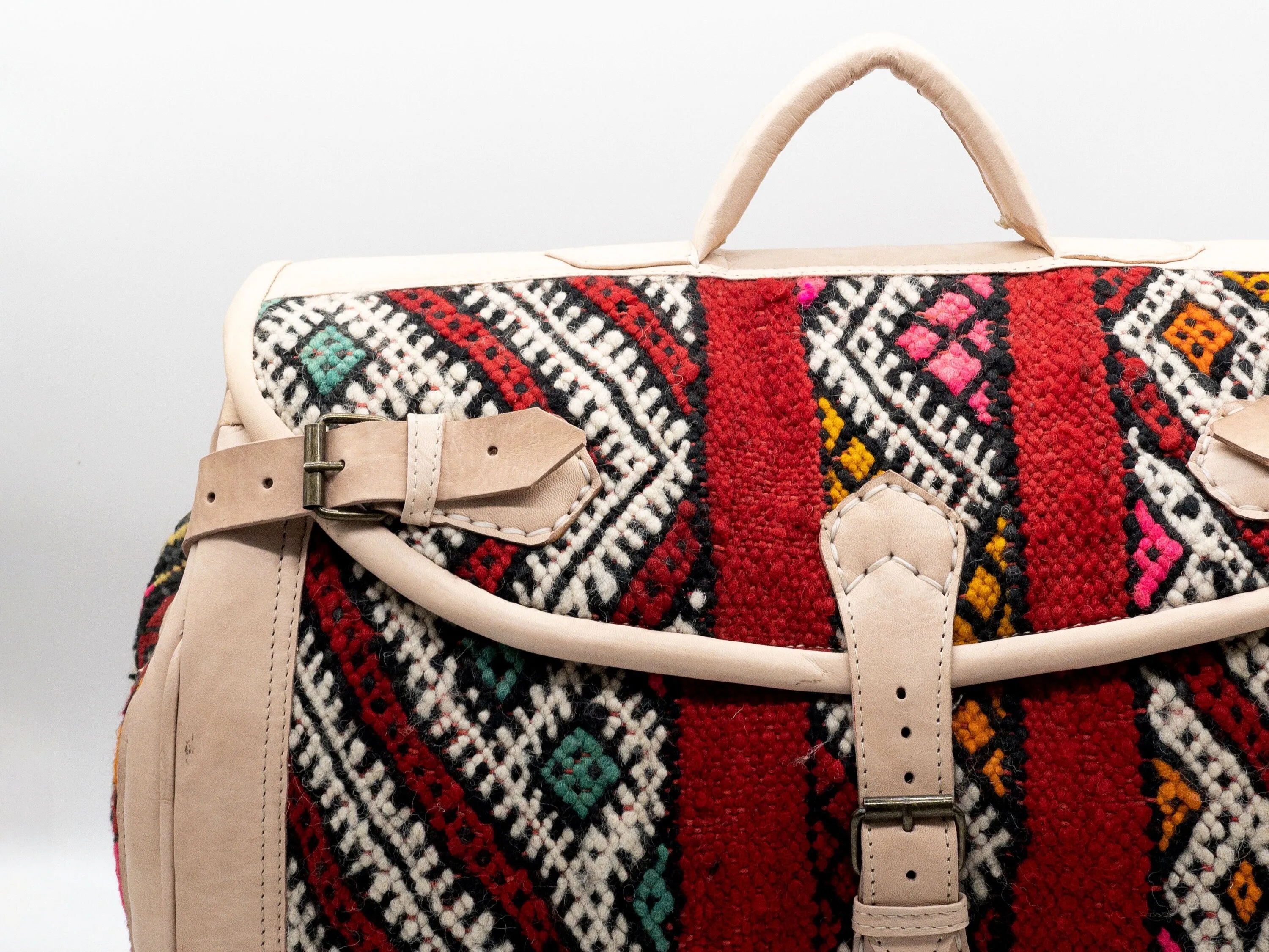 Handmade Moroccan Kilim Leather Bag - Vintage Weekender Travel Duffel