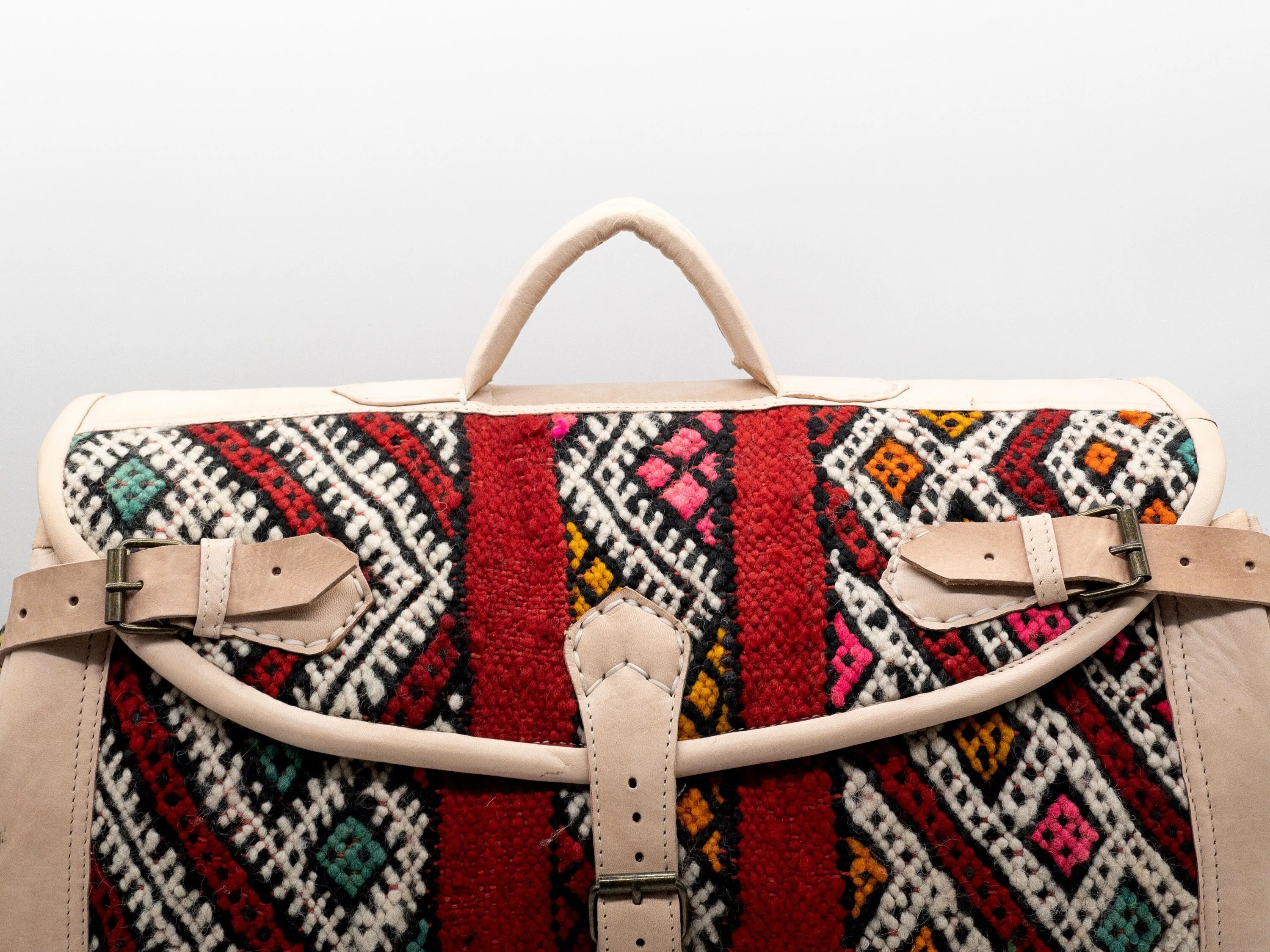 Handmade Moroccan Kilim Leather Bag - Vintage Weekender Travel Duffel