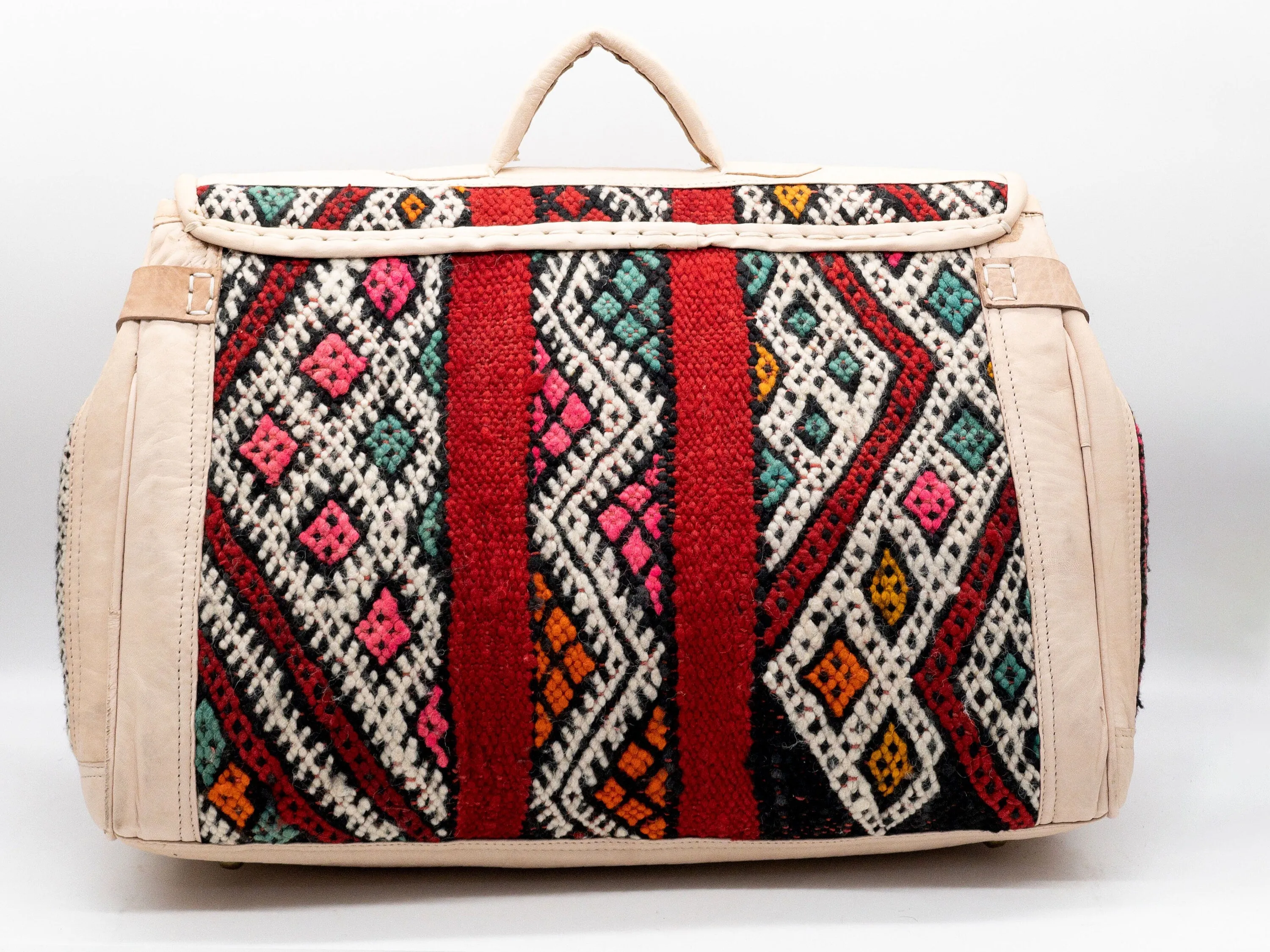 Handmade Moroccan Kilim Leather Bag - Vintage Weekender Travel Duffel