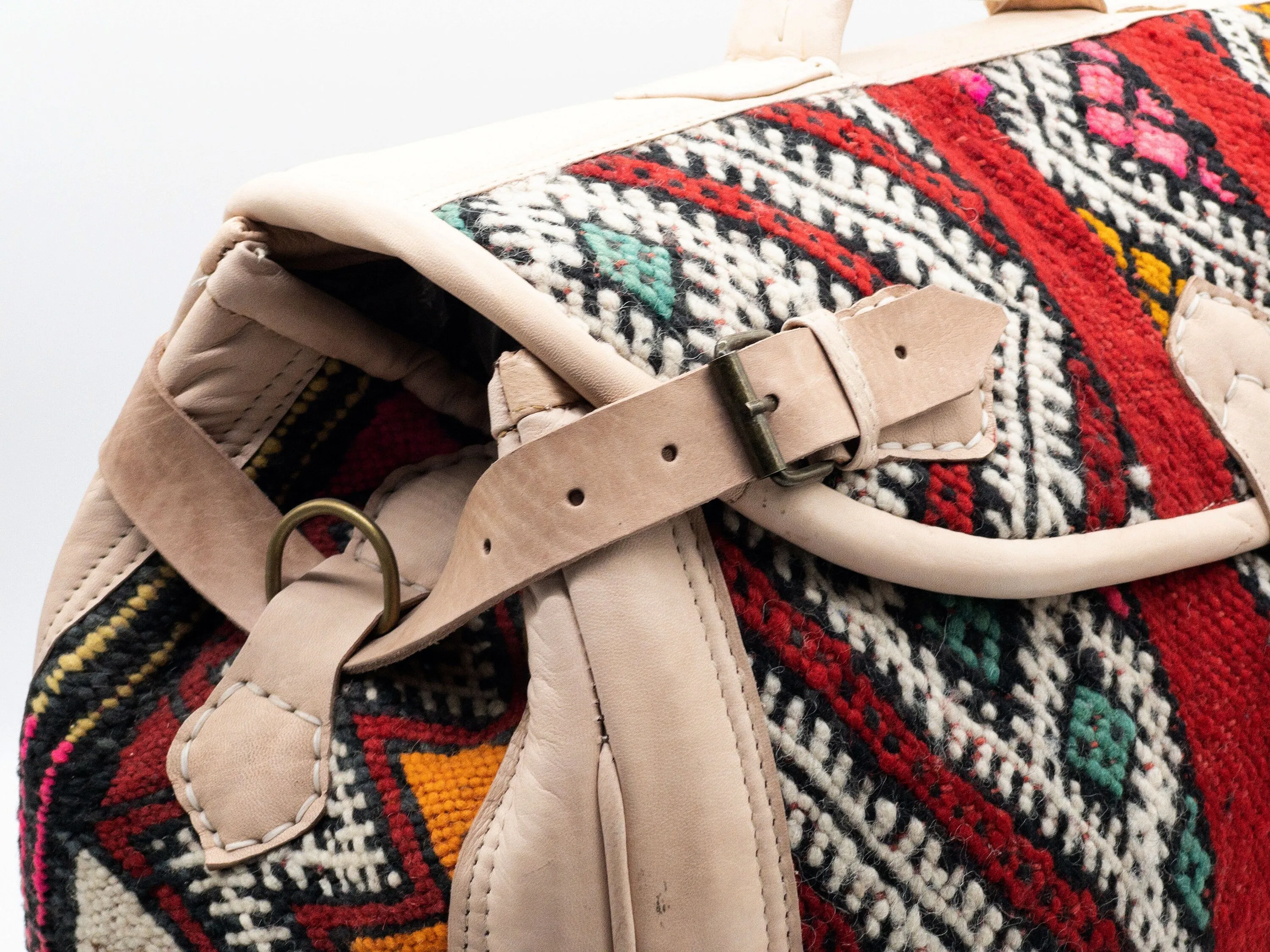 Handmade Moroccan Kilim Leather Bag - Vintage Weekender Travel Duffel