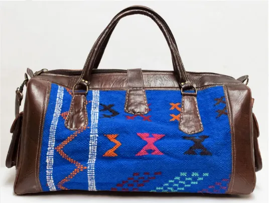 Handmade Moroccan Leather Travel Bag - Blue Kilim Weekender Bag