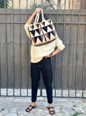 Handmade Wayuu Shopping Bag Brown & Beige