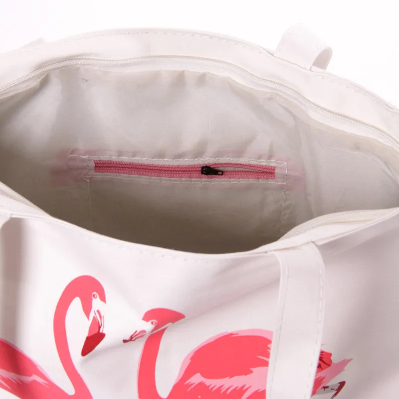 Handy Cotton Zip Up Shopping Bag - Funky Flamingo