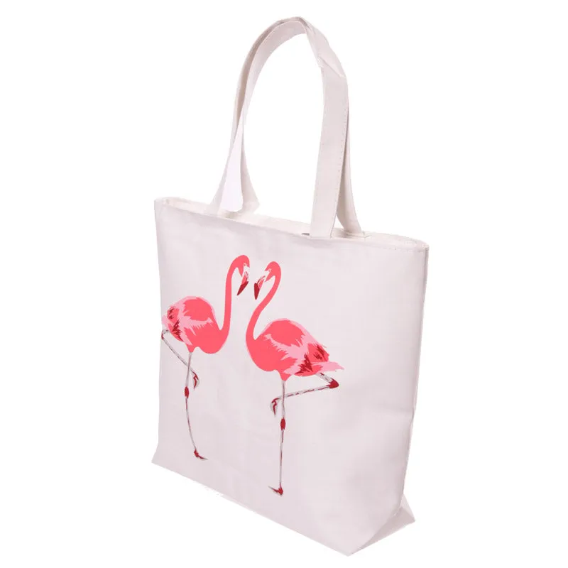 Handy Cotton Zip Up Shopping Bag - Funky Flamingo