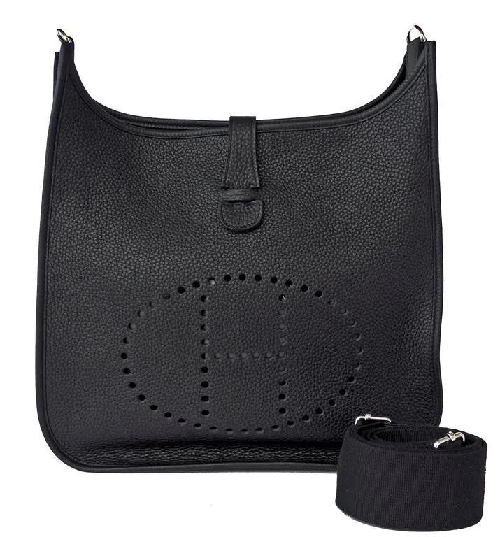 Hermes Black Evelyne GM Clemence Cross Body Messenger Bag