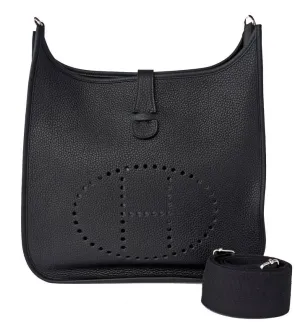 Hermes Black Evelyne GM Clemence Cross Body Messenger Bag