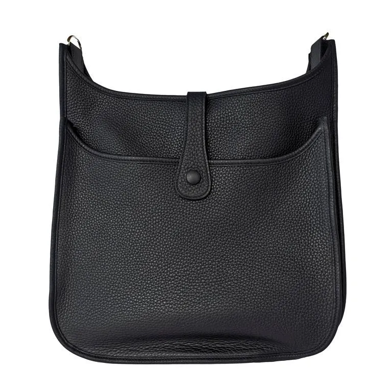 Hermes Black Evelyne GM Clemence Cross Body Messenger Bag