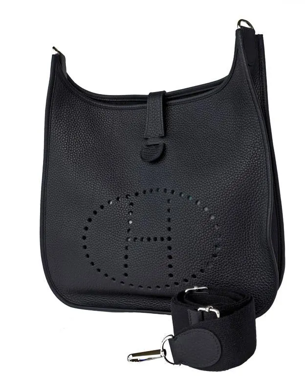 Hermes Black Evelyne GM Clemence Cross Body Messenger Bag