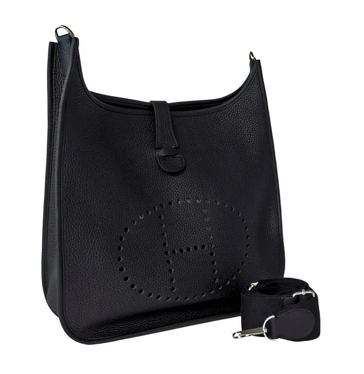 Hermes Black Evelyne GM Clemence Cross Body Messenger Bag