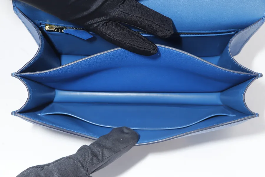 HERMES CONSTANCE 24 (STAMP C (2018) BLUE ZELLIGE EPSOM LEATHER GOLD HARDWARE, WITH DUST COVER & BOX