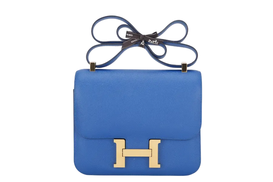 HERMES CONSTANCE 24 (STAMP C (2018) BLUE ZELLIGE EPSOM LEATHER GOLD HARDWARE, WITH DUST COVER & BOX