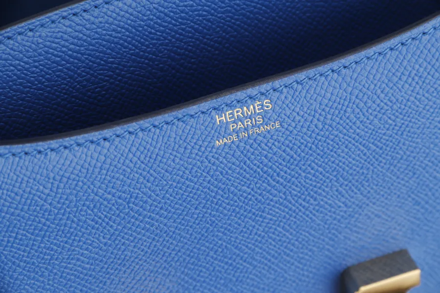 HERMES CONSTANCE 24 (STAMP C (2018) BLUE ZELLIGE EPSOM LEATHER GOLD HARDWARE, WITH DUST COVER & BOX