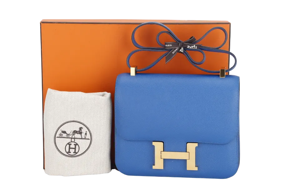HERMES CONSTANCE 24 (STAMP C (2018) BLUE ZELLIGE EPSOM LEATHER GOLD HARDWARE, WITH DUST COVER & BOX