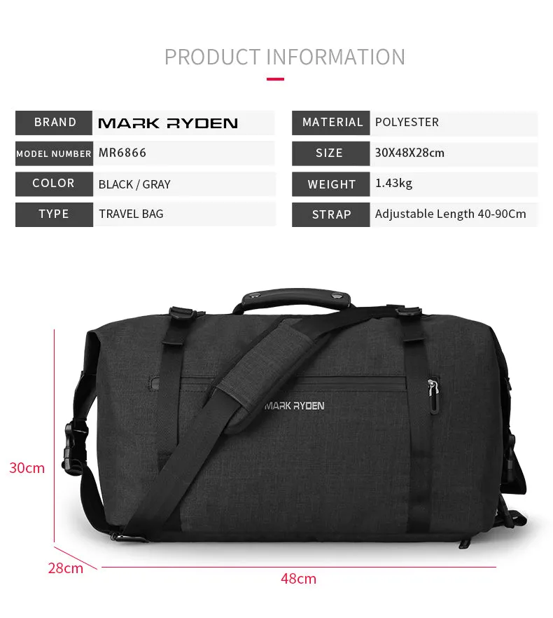 High Capacity Fashion  Men's Travel Bag - Black,Grey