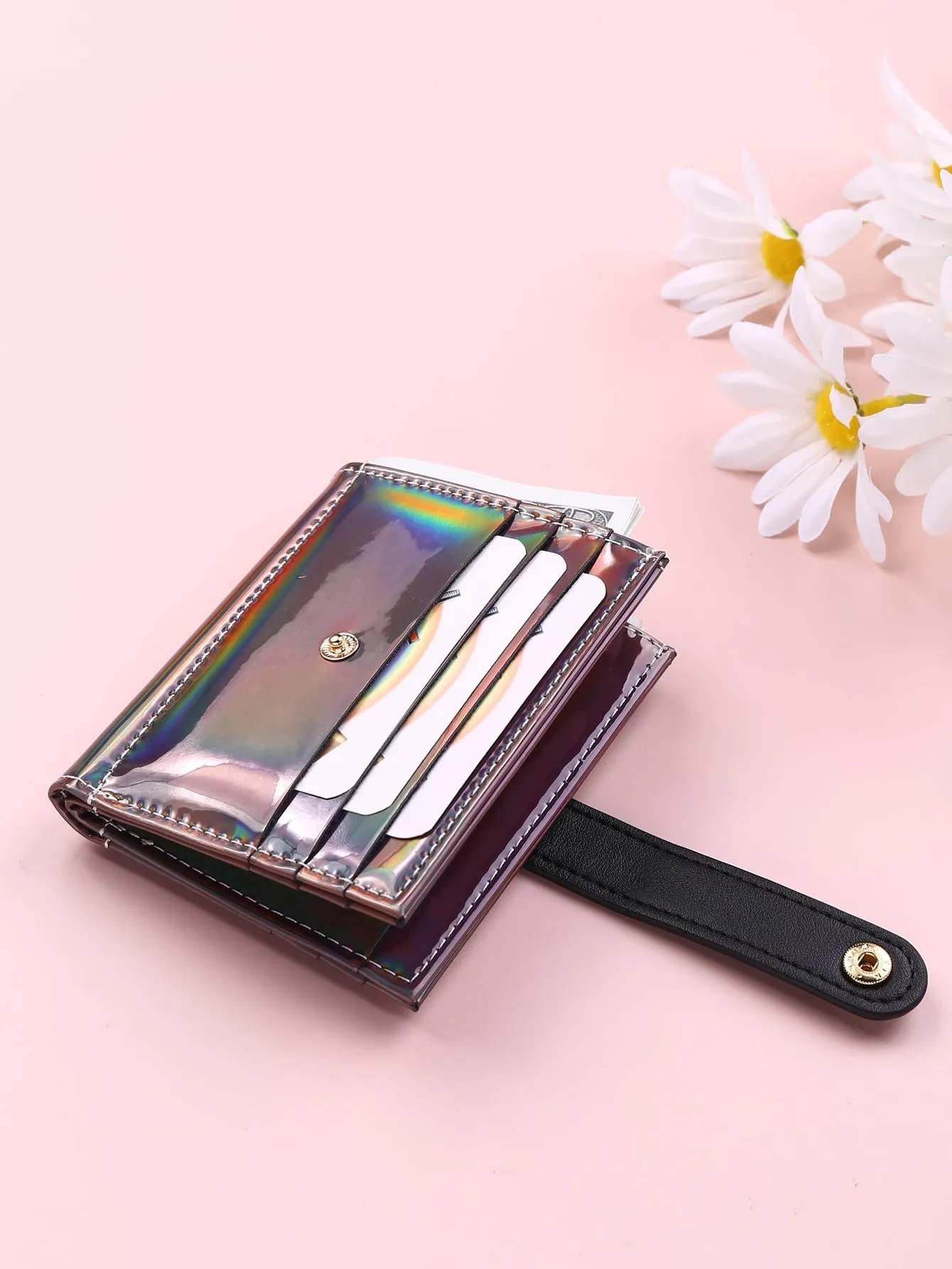 Holographic Buttoned Wallet - Multicolor
