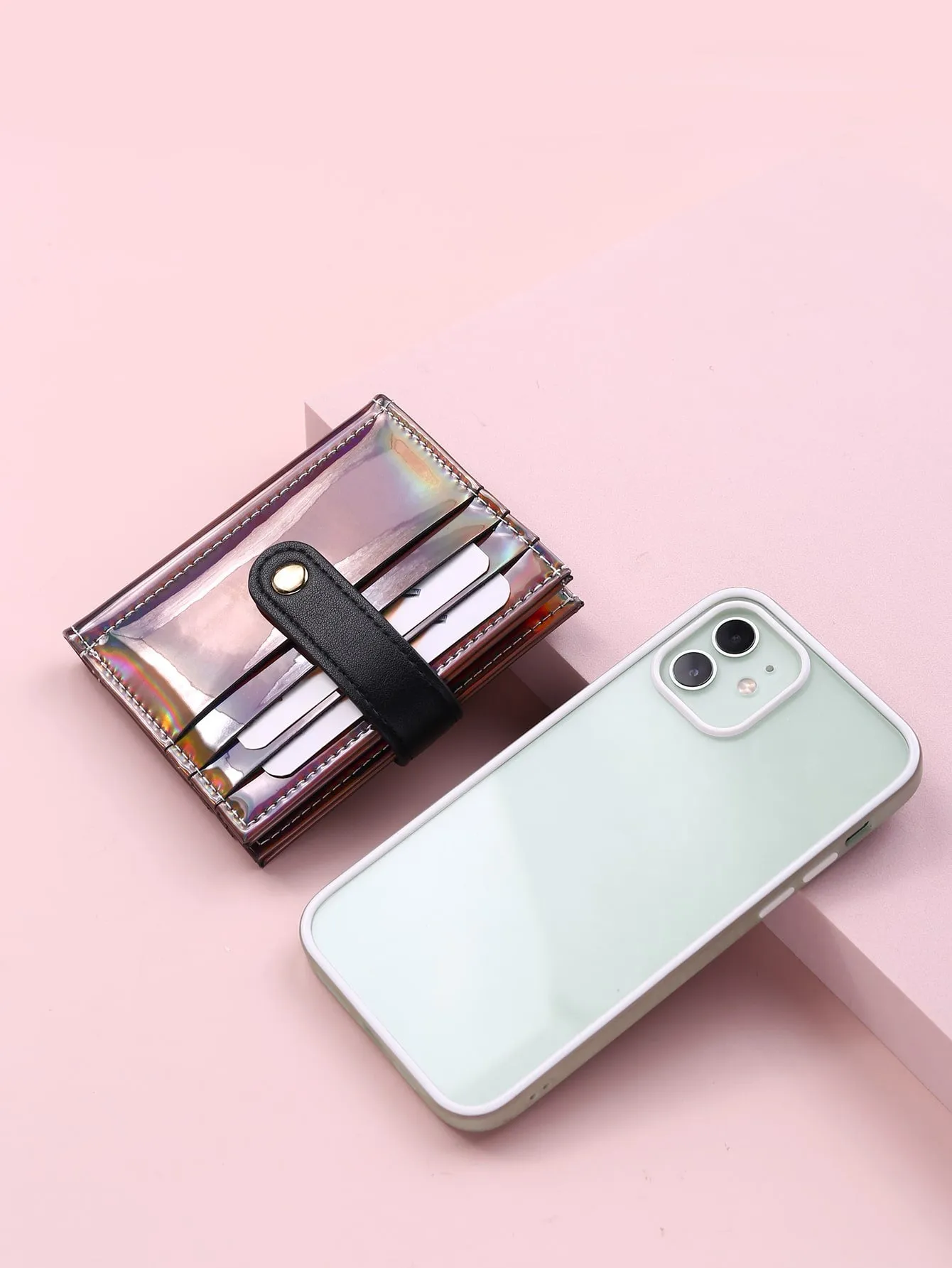 Holographic Buttoned Wallet - Multicolor