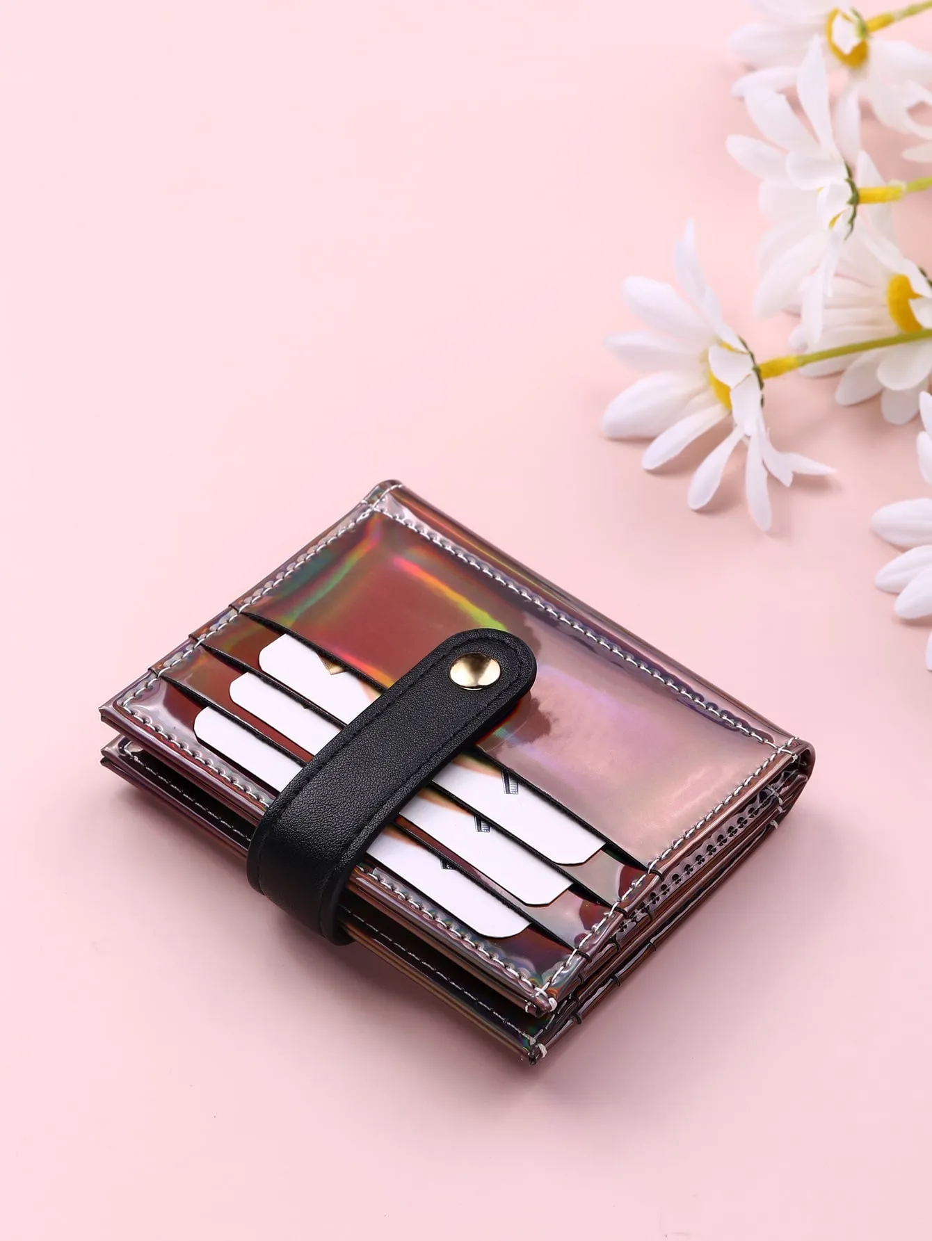 Holographic Buttoned Wallet - Multicolor
