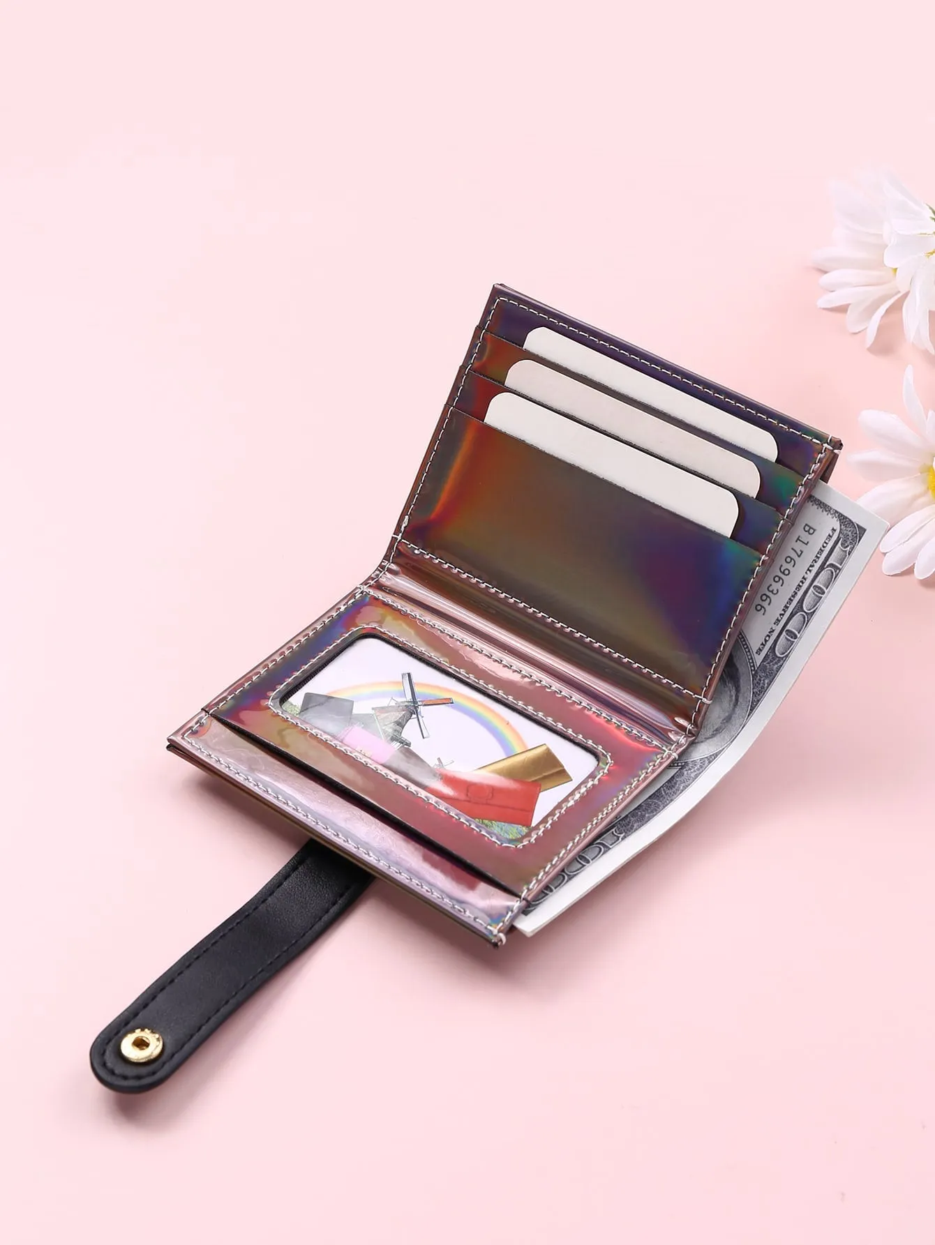 Holographic Buttoned Wallet - Multicolor