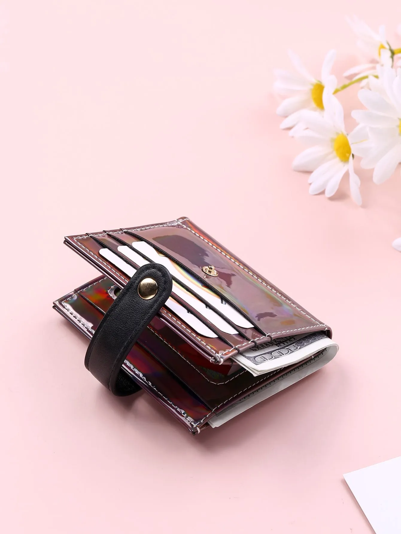 Holographic Buttoned Wallet - Multicolor