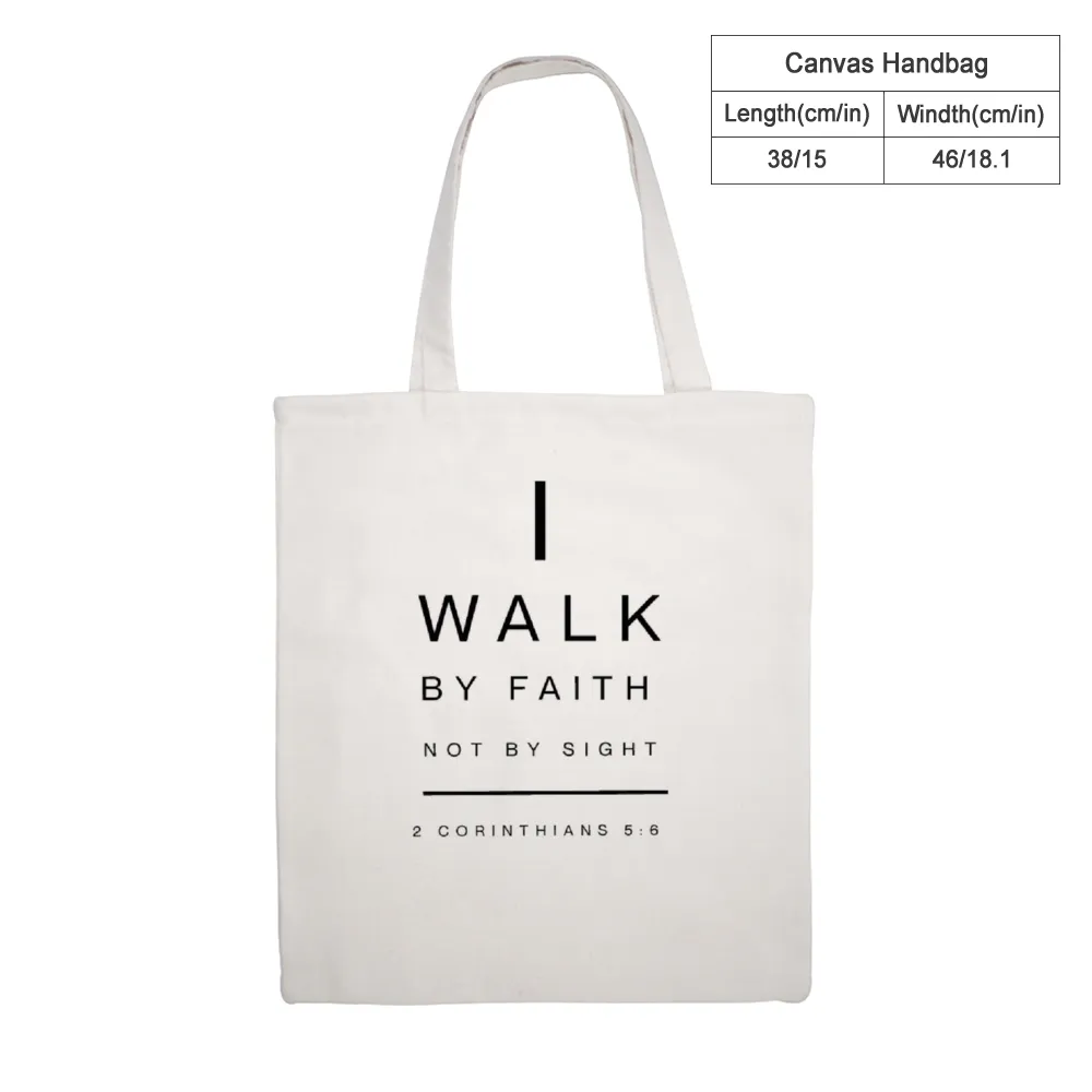 I Walk By Faith Canvas Tote Bag, Bible Verse Bag, Christian Accessories
