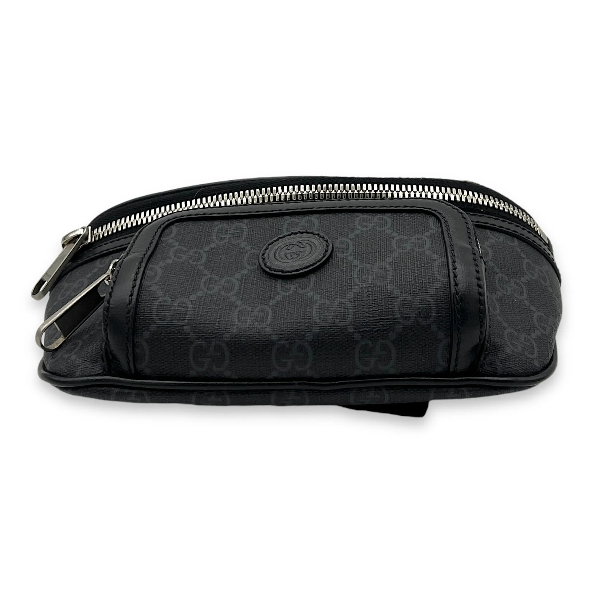 Interlocking G Black Belt Bag in Coated Canvas, Silver hardware