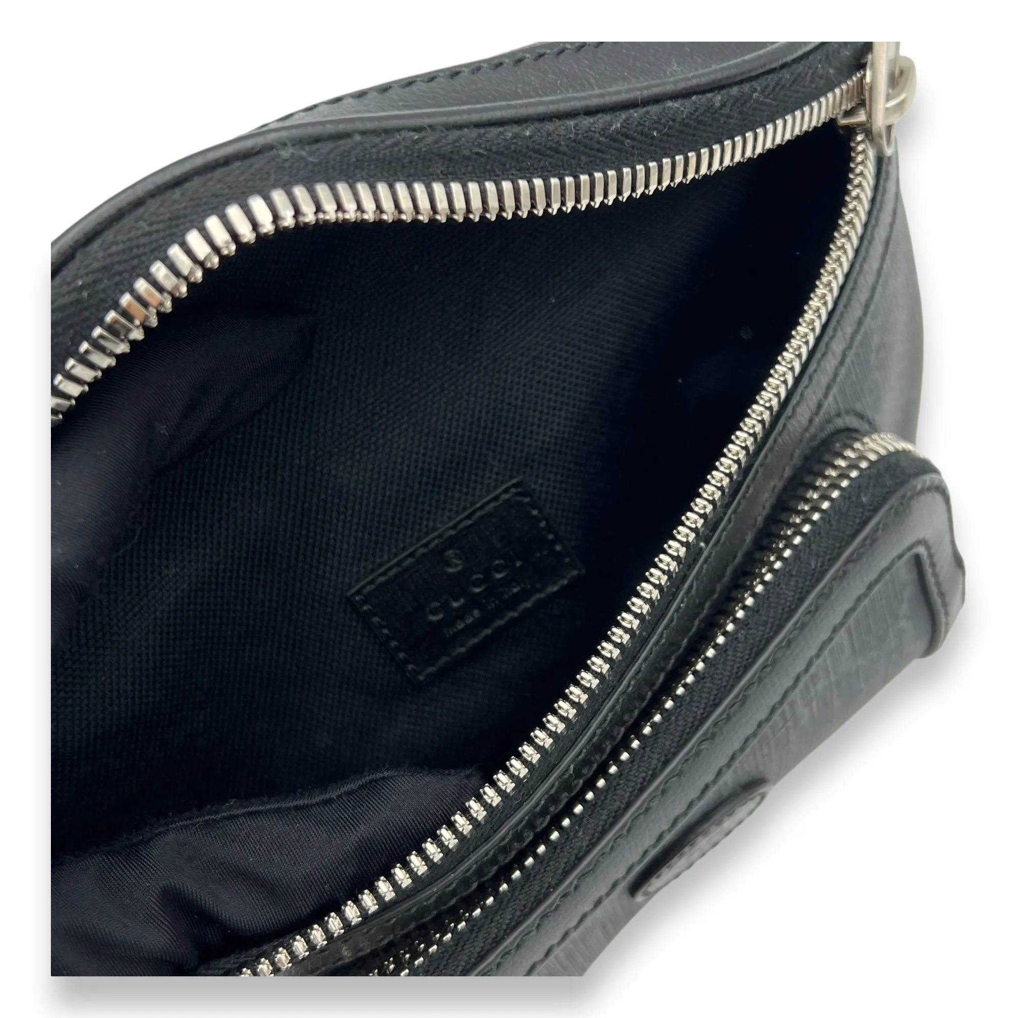 Interlocking G Black Belt Bag in Coated Canvas, Silver hardware