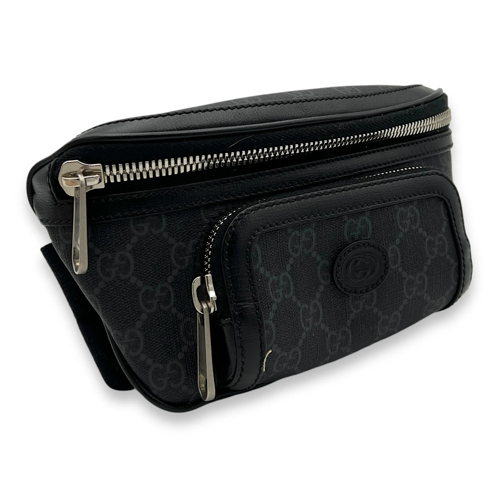 Interlocking G Black Belt Bag in Coated Canvas, Silver hardware