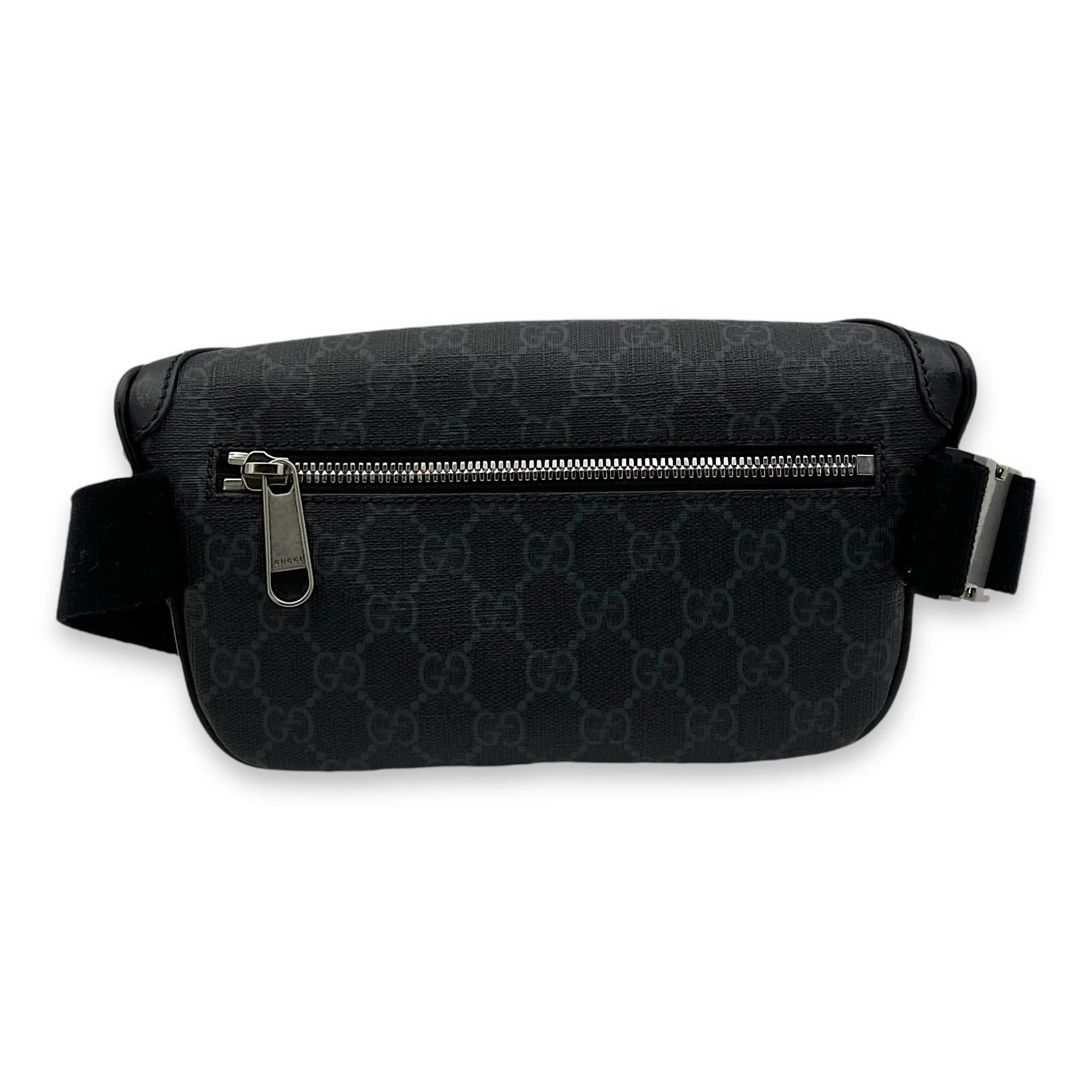 Interlocking G Black Belt Bag in Coated Canvas, Silver hardware