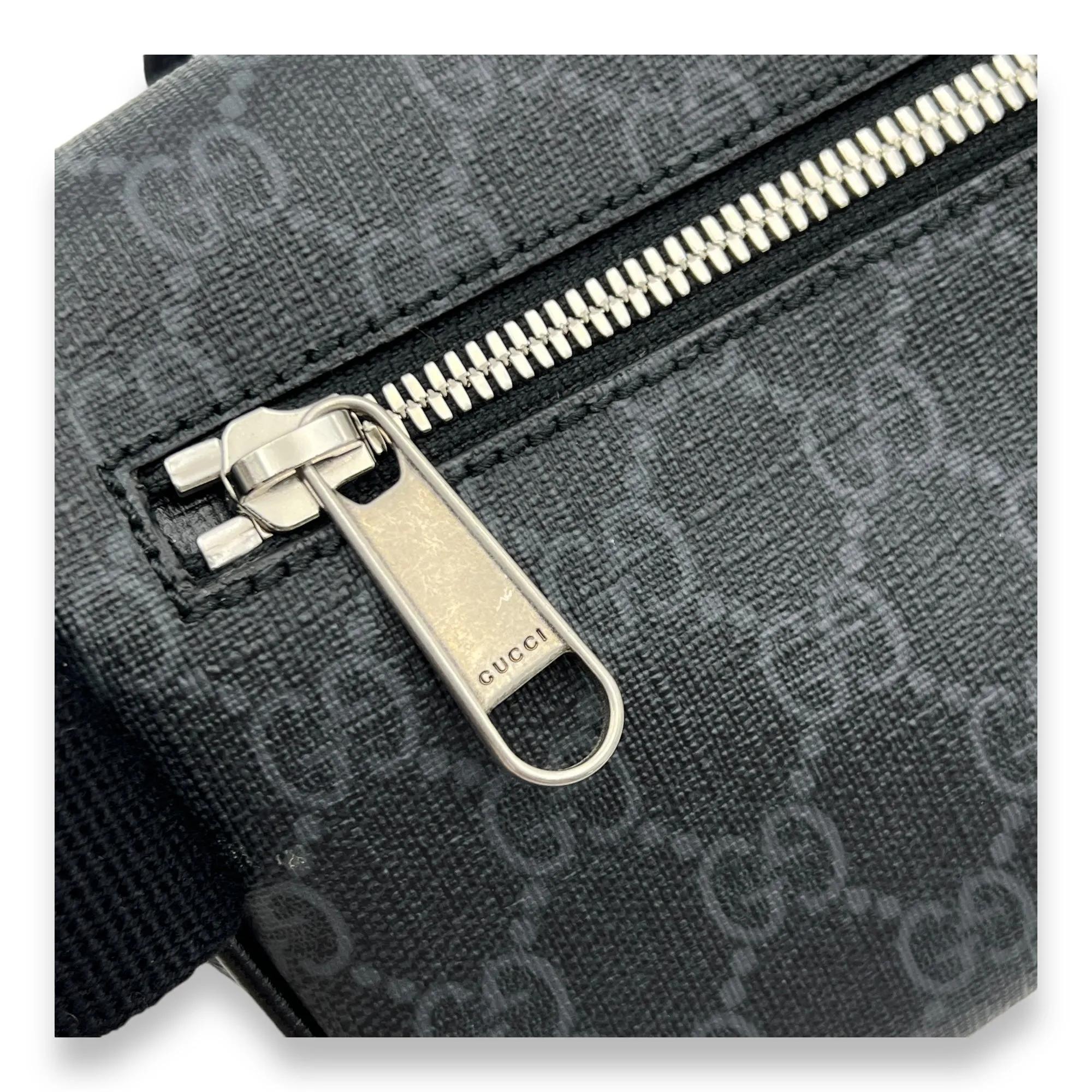 Interlocking G Black Belt Bag in Coated Canvas, Silver hardware