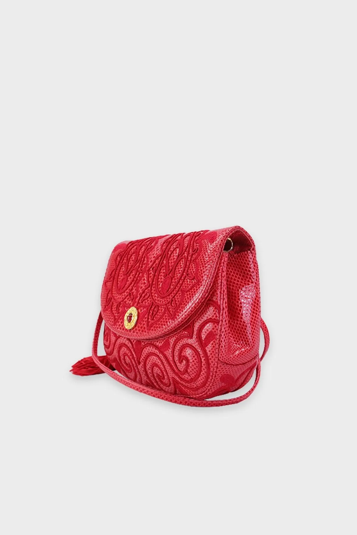 Judith Leiber Red Lizard Crossbody Handbag