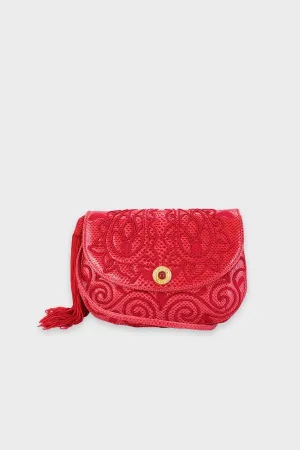 Judith Leiber Red Lizard Crossbody Handbag