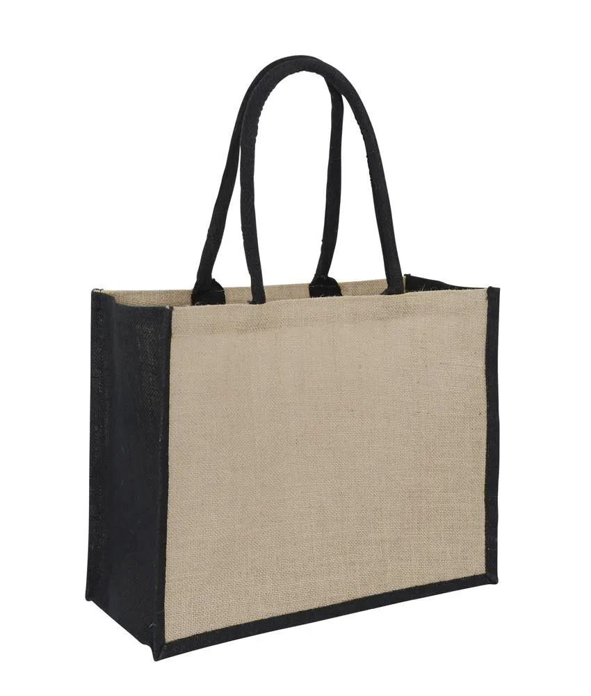 Jute Hessian Shopping Bag With Black Gusset