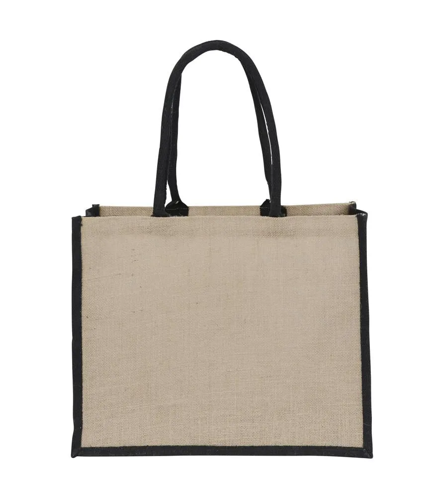 Jute Hessian Shopping Bag With Black Gusset