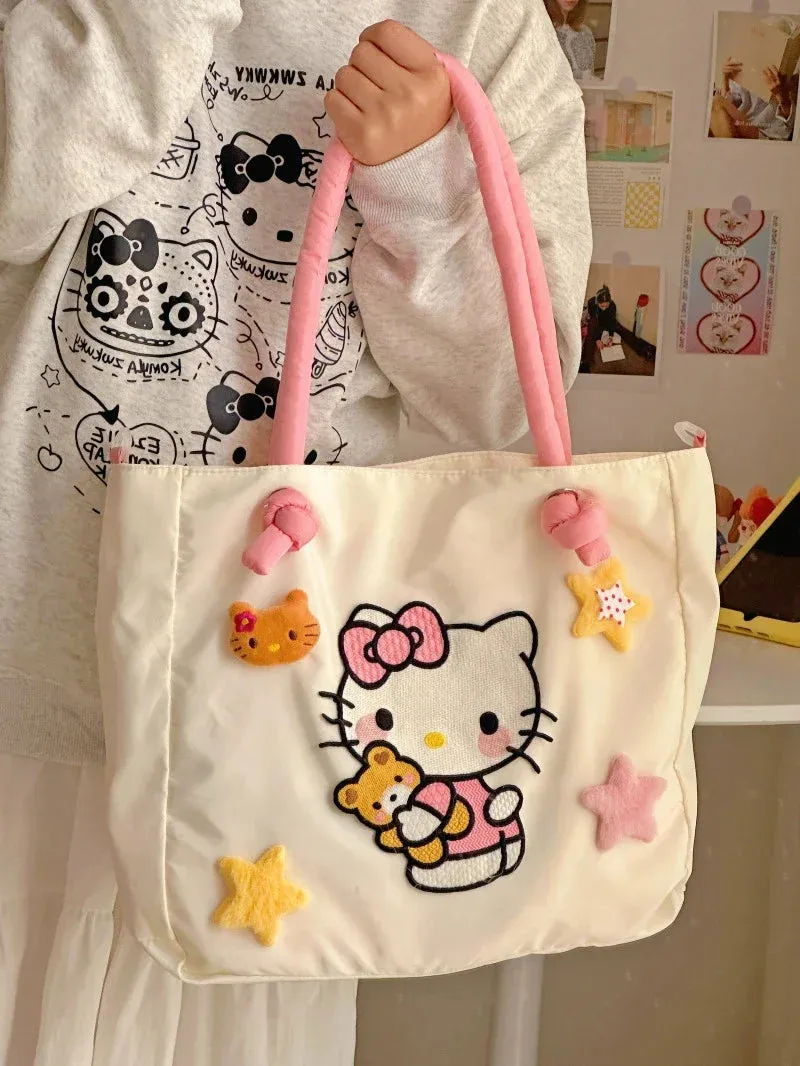 Kawaii Hello Kitty Y2K Fashion Soft Shoulder Bags Cute Cartoon Versatile Large Capacity Tote Handbags Birthday Gifts Girls Women