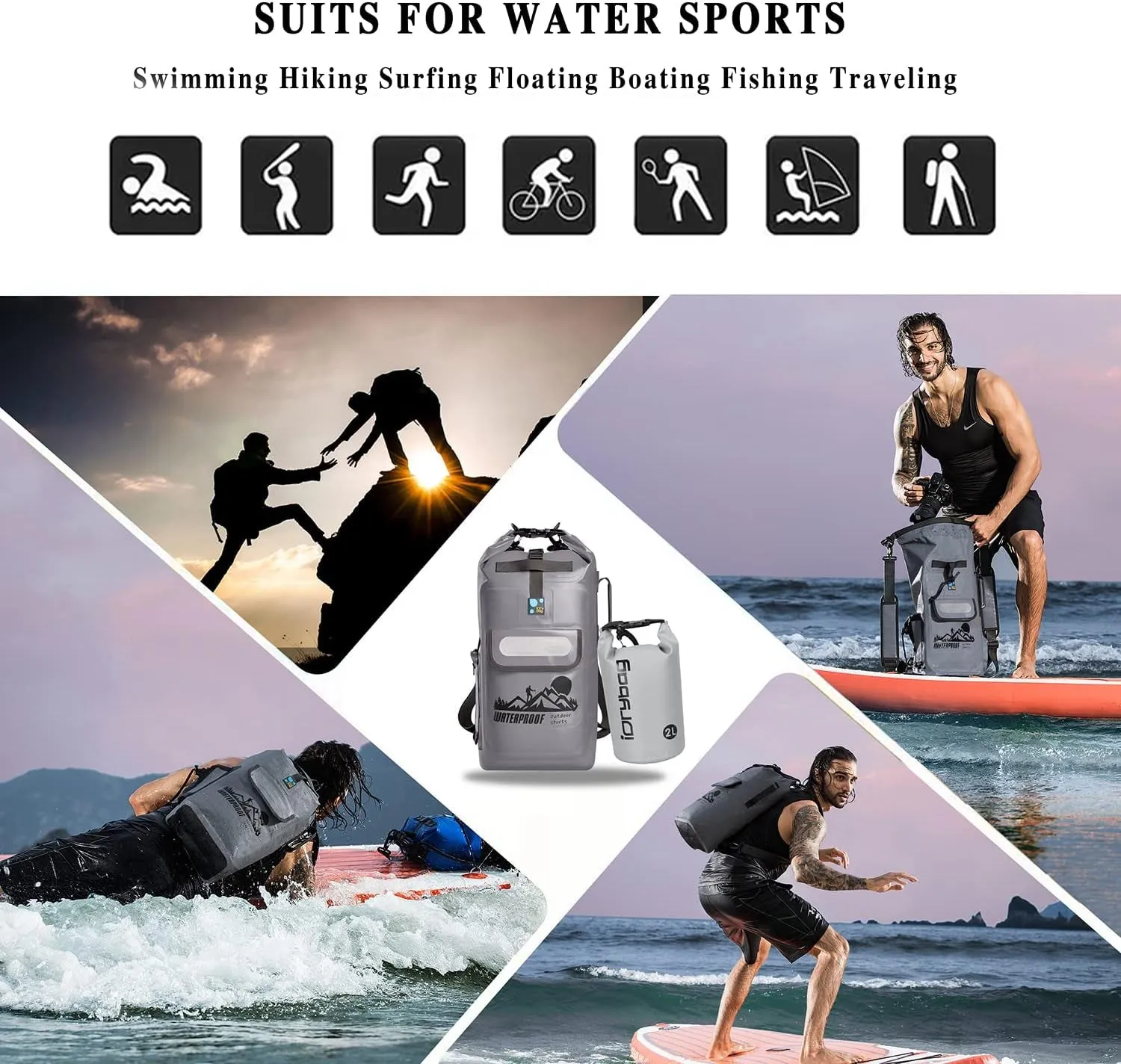 Kayak Dry Bag Backpack, Waterproof Backpack for Men, 20L/30L/40L