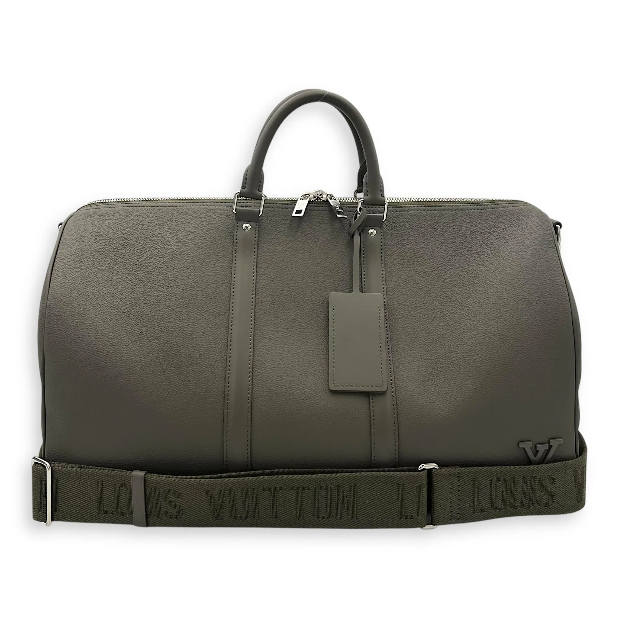 Keepall 50 Grey Top Handle Bag in Aerogram Leather, Silver hardware