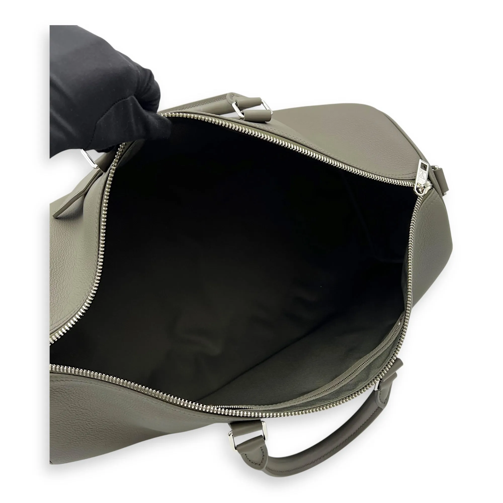 Keepall 50 Grey Top Handle Bag in Aerogram Leather, Silver hardware