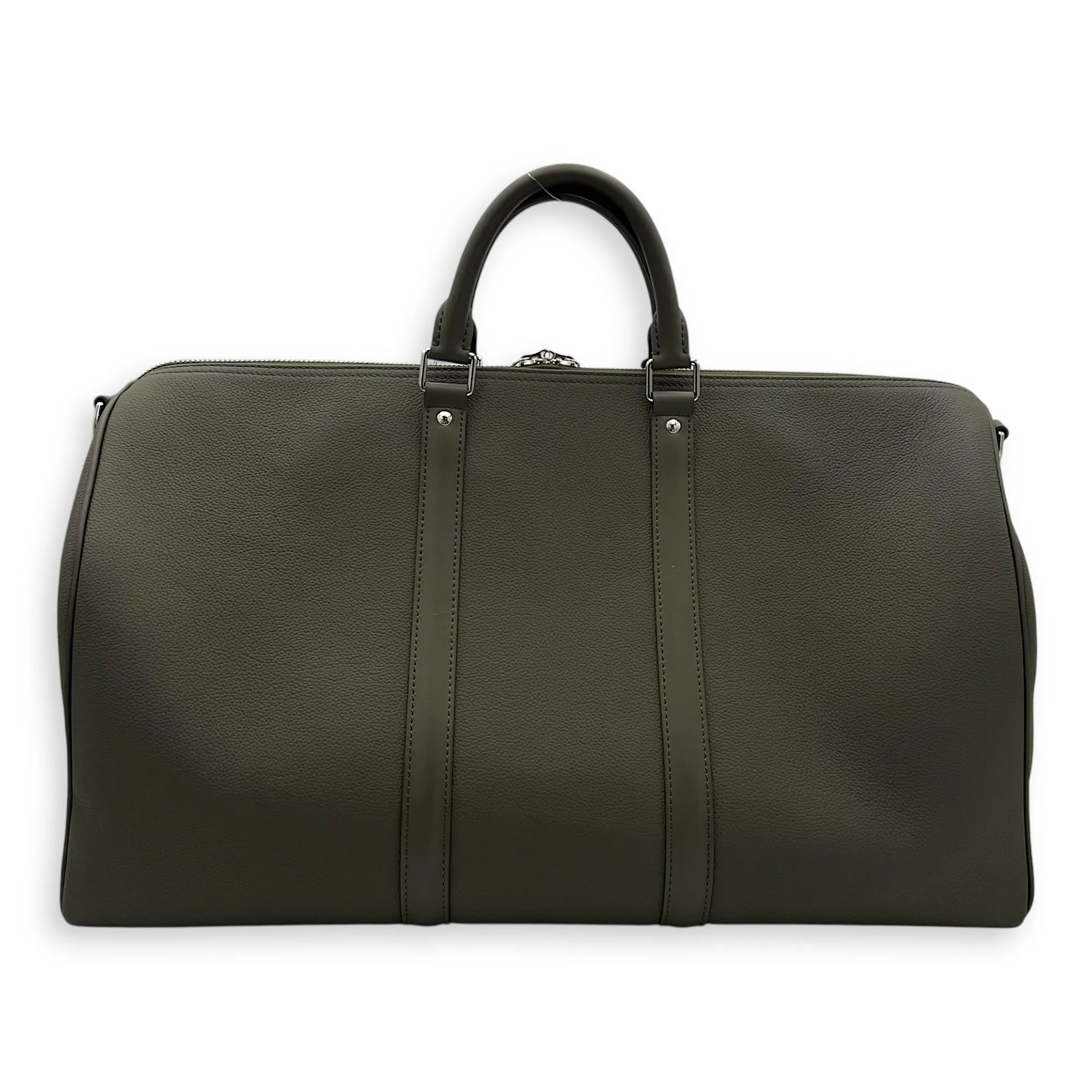 Keepall 50 Grey Top Handle Bag in Aerogram Leather, Silver hardware